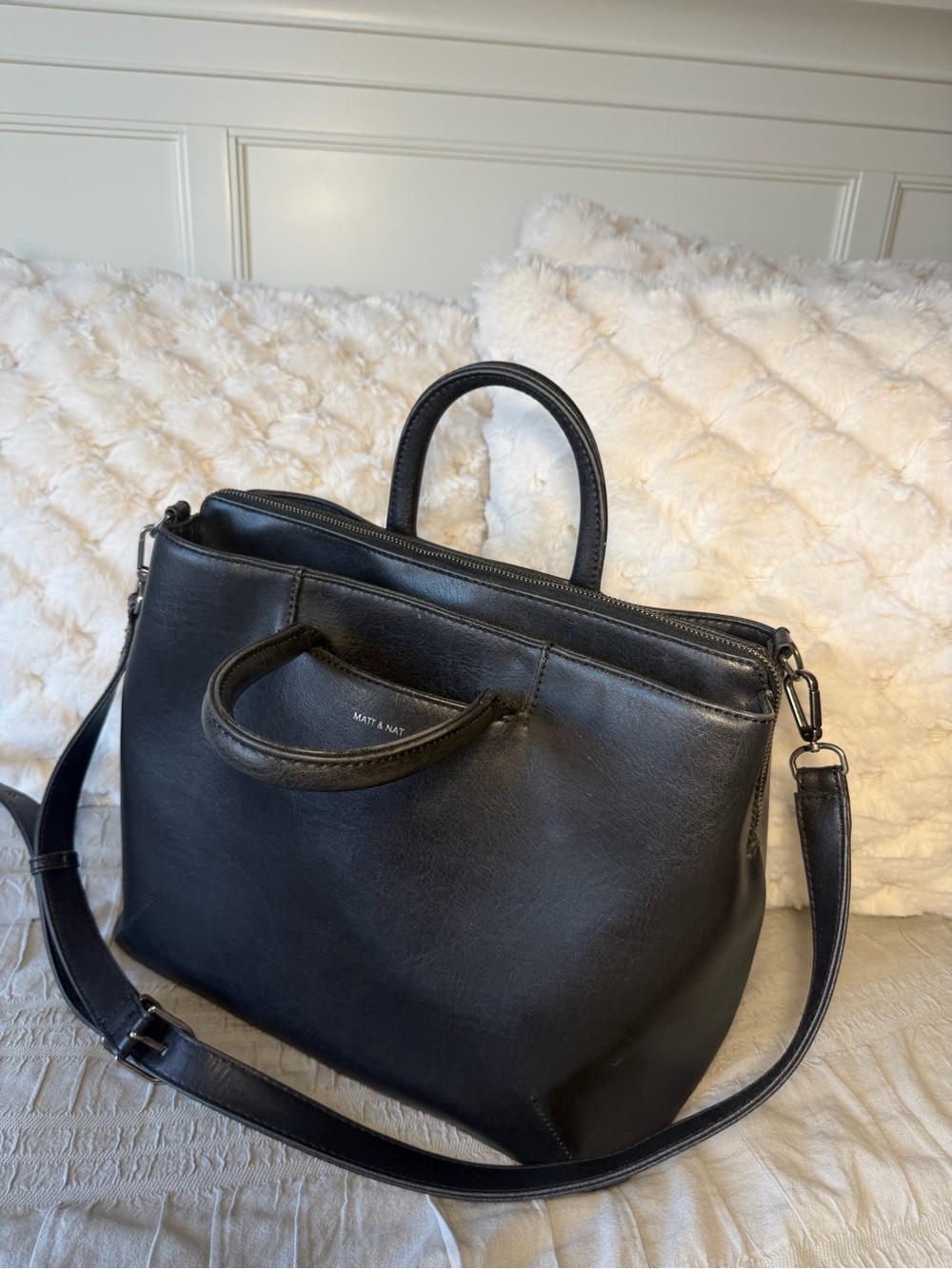 Matt & Nat Black Structured Tote with Detachable Shoulder Strap